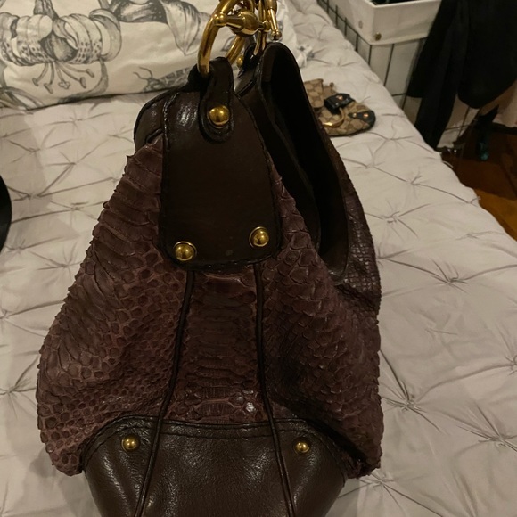 GUCCI PYTHON REAL SNAKE SKIN XL HORSEBIT HOBO HANDBAG BAG - Picture 3 of 7